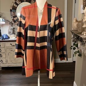 Talk of the Walk Women's Bold Striped Jacket - Black, Brown, Red